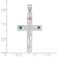 Sterling Silver Rh-plt Crystal Family Cross Pendant - 2