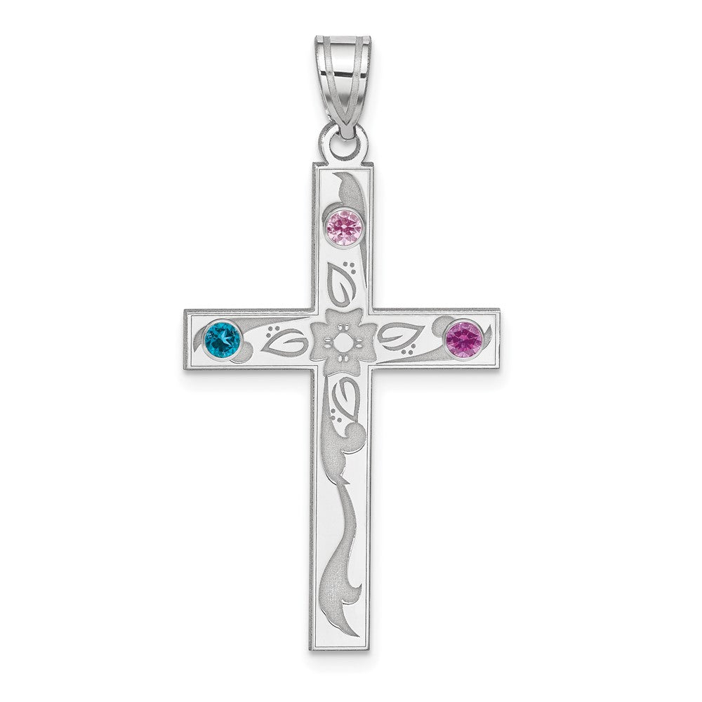 Sterling Silver Rh-plt Crystal Family Cross Pendant - 2