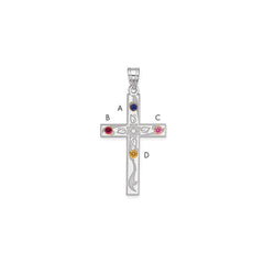Sterling Silver Rh-plt/14k Bezel Crystal Family Cross Pendant - 11