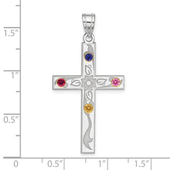 Sterling Silver Rh-plt/14k Bezel Crystal Family Cross Pendant - 11