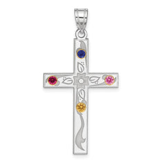 Sterling Silver Rh-plt/14k Bezel Crystal Family Cross Pendant - 11