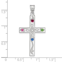 Sterling Silver Rh-plt Crystal Family Cross Pendant - 13