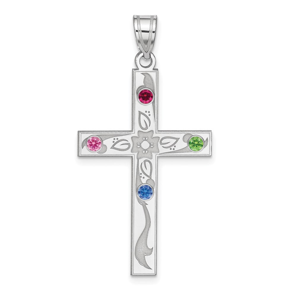 Sterling Silver Rh-plt Crystal Family Cross Pendant - 13