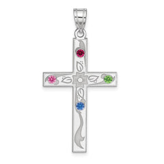 Sterling Silver Rh-plt Crystal Family Cross Pendant - 13