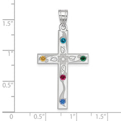 Sterling Silver Rh-plt Crystal Family Cross Pendant - 3