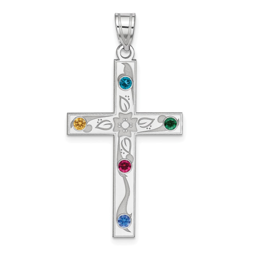 Sterling Silver Rh-plt Crystal Family Cross Pendant - 3