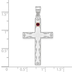 Sterling Silver Rh-plt/14k Bezel Crystal Family Cross Pendant - 12
