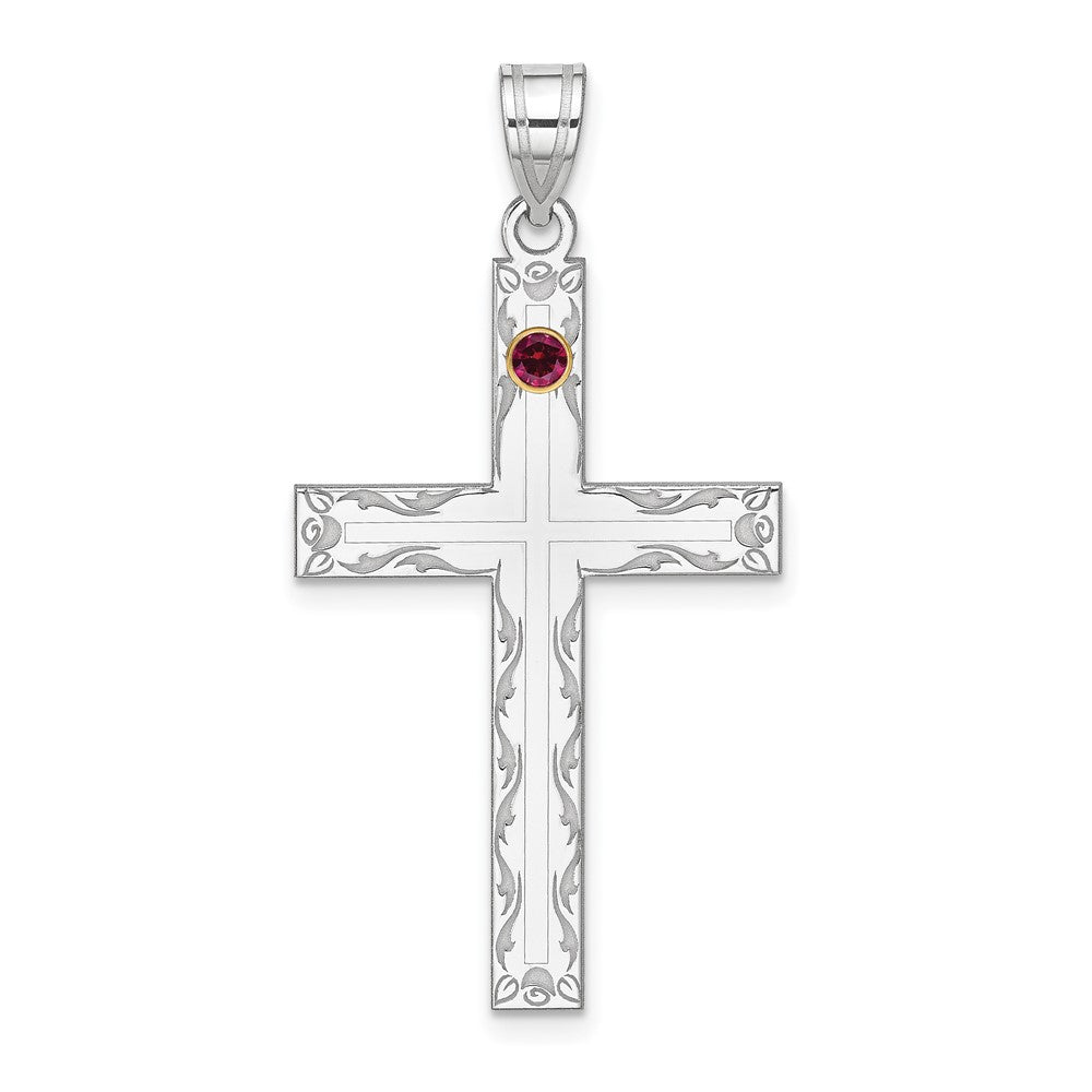 Sterling Silver Rh-plt/14k Bezel Crystal Family Cross Pendant - 12