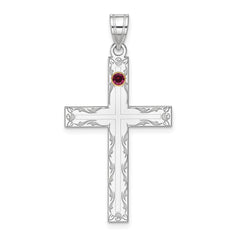 Sterling Silver Rh-plt/14k Bezel Crystal Family Cross Pendant - 12