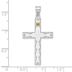 Sterling Silver Rh-plt Crystal Family Cross Pendant - 14