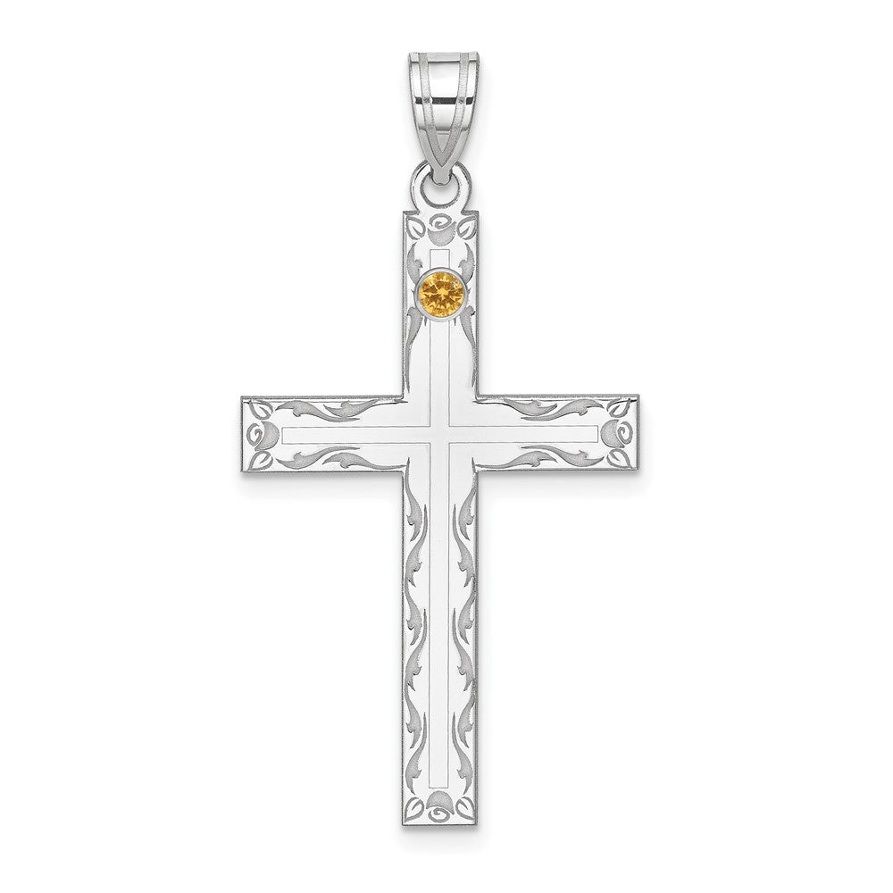 Sterling Silver Rh-plt Crystal Family Cross Pendant - 14
