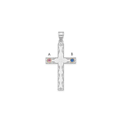 Sterling Silver Rh-plt/14k Bezel Crystal Family Cross Pendant - 13