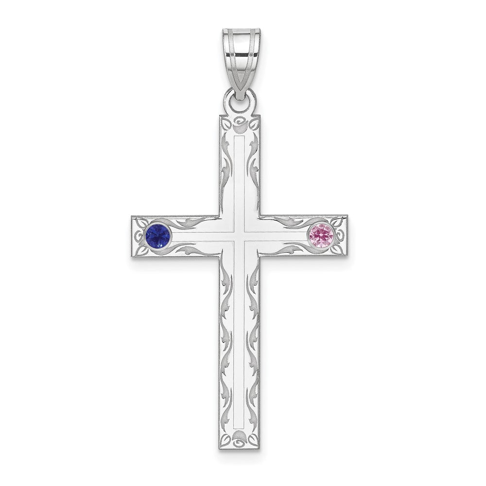 Sterling Silver Rh-plt Crystal Family Cross Pendant - 6