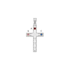 Sterling Silver Rh-plt/14k Bezel Crystal Family Cross Pendant - 14