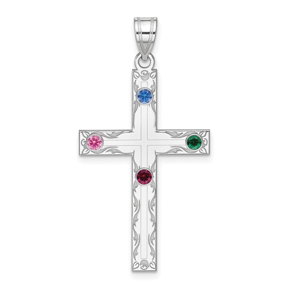 Sterling Silver Rh-plt Crystal Family Cross Pendant - 15