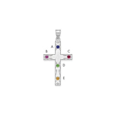 Sterling Silver Rh-plt Crystal Family Cross Pendant - 9
