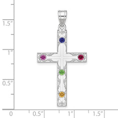 Sterling Silver Rh-plt Crystal Family Cross Pendant - 9