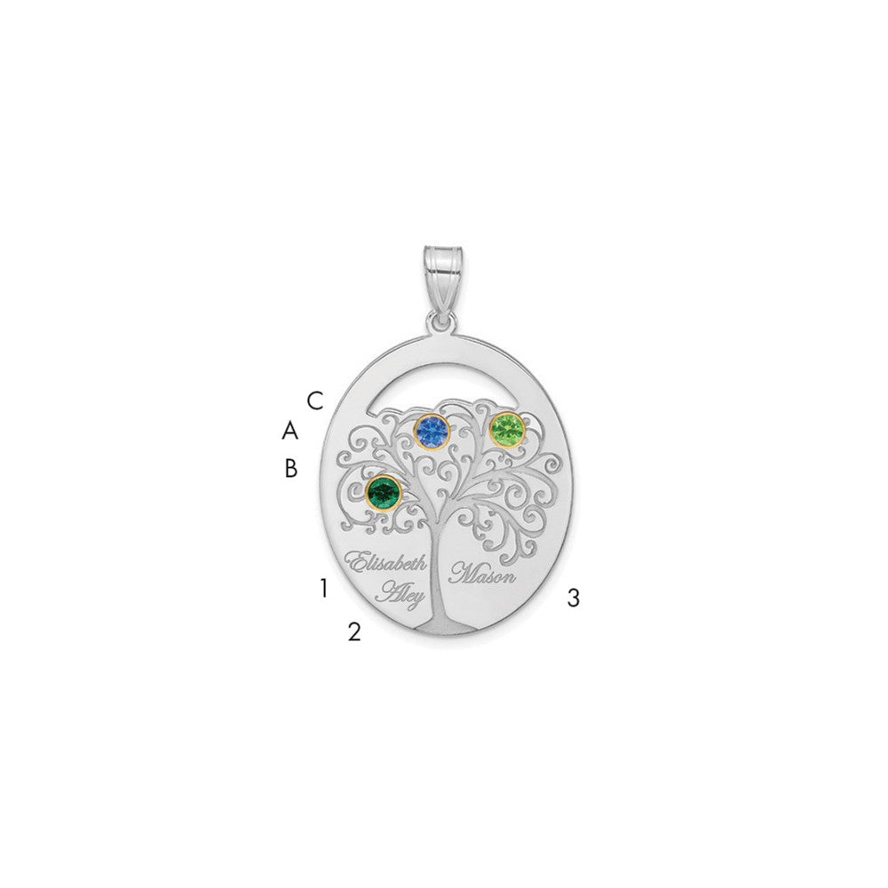 Sterling Silver/Rhod-plated 3 Birthstone with 14k Bezel Family Pendant - 2