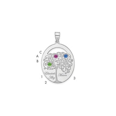 Sterling Silver/Rhod-plated 3 Birthstone with SS Bezel Family Pendant