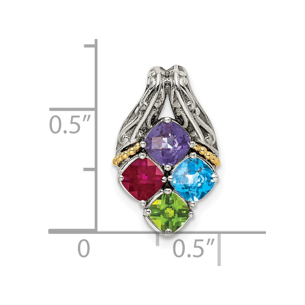 Sterling Silver Antiqued w/14k 4-stone Mother's Pendant