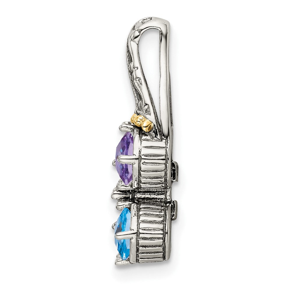 Sterling Silver Antiqued w/14k 5-stone Mother's Pendant - 2