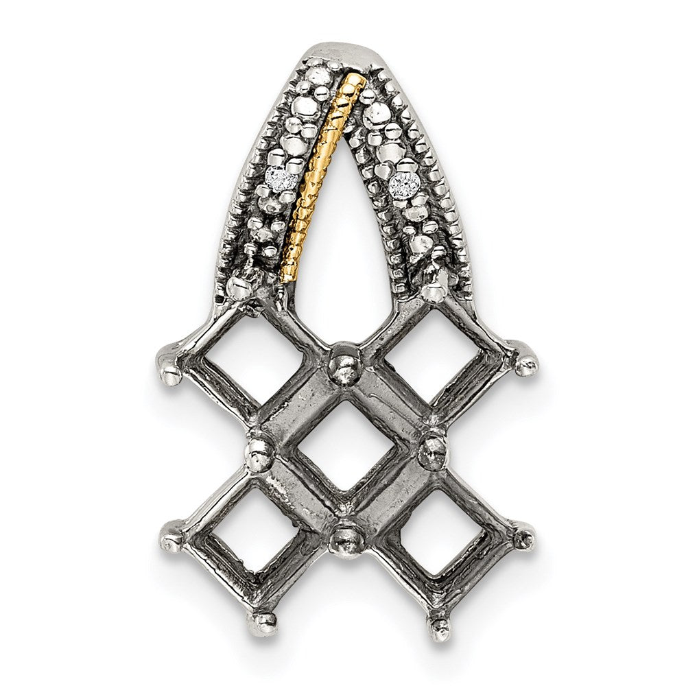 Sterling Silver Antiqued w/14k 5-stone w/Diamond Mother's Pendant - 12