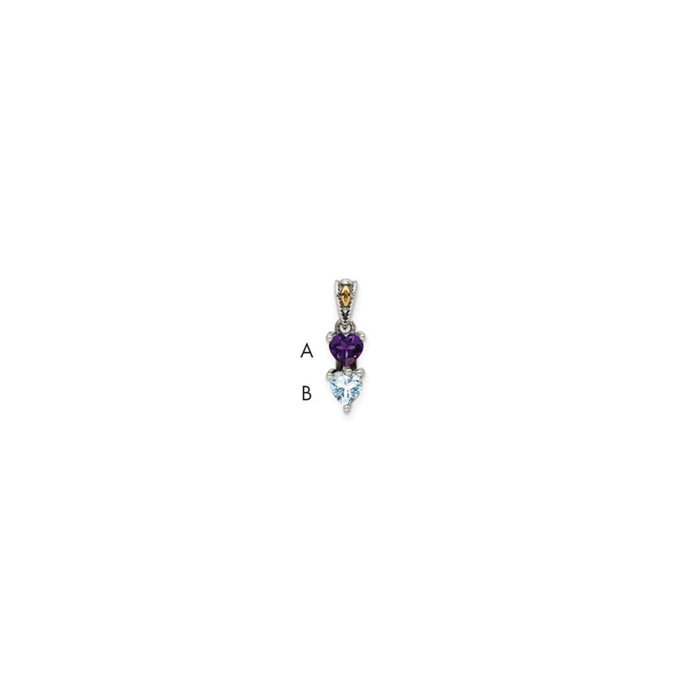 Sterling Silver Antiqued w/14k 2-stone Mother's Pendant