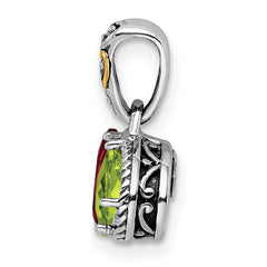 Sterling Silver Antiqued w/14k 2-stone w/Diamond Mother's Pendant