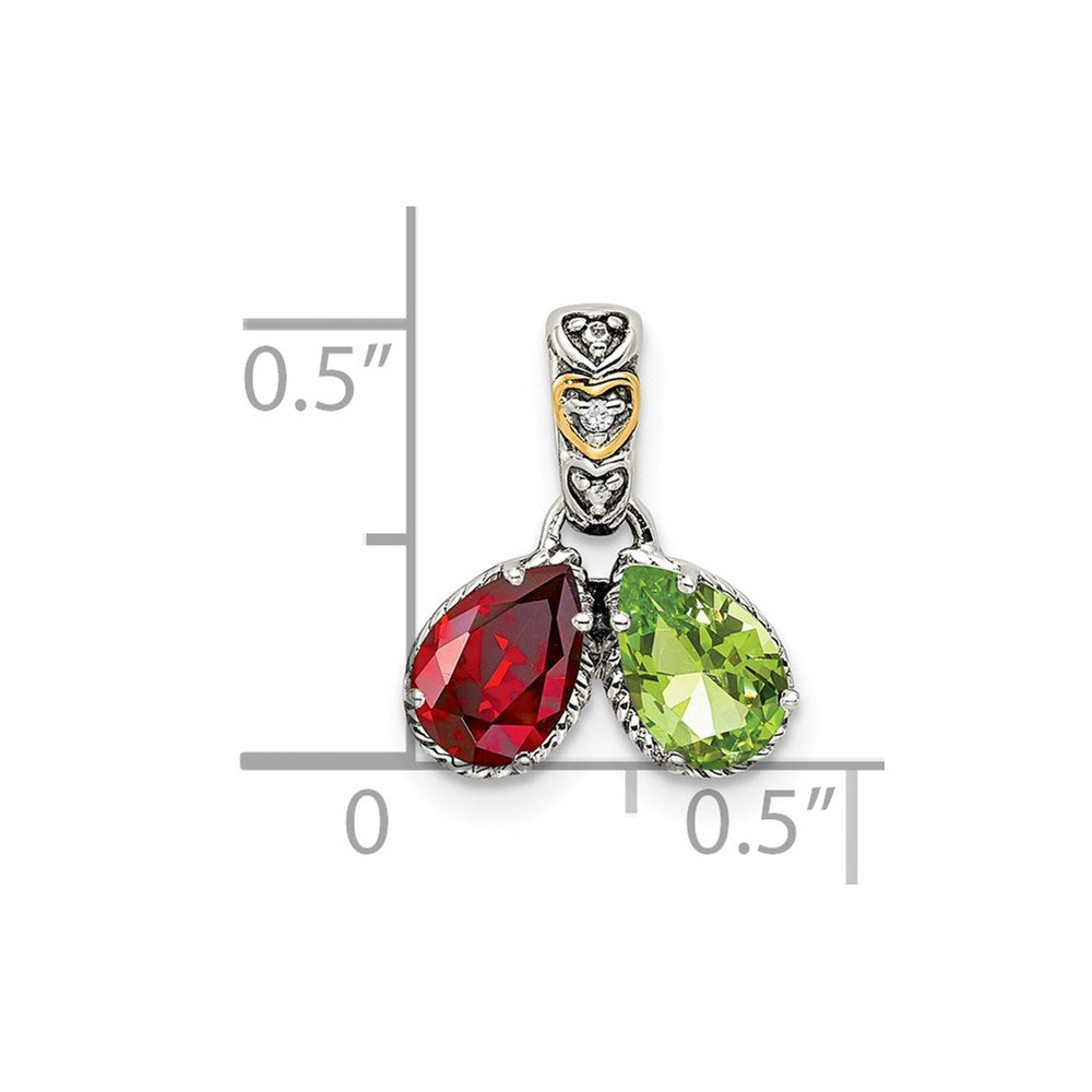 Sterling Silver Antiqued w/14k 2-stone w/Diamond Mother's Pendant