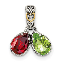 Sterling Silver Antiqued w/14k 2-stone w/Diamond Mother's Pendant