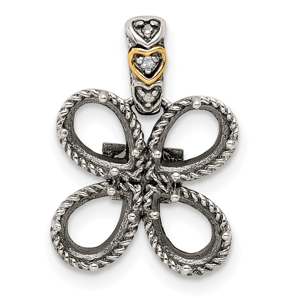 Sterling Silver Antiqued w/14k 4-stone w/Diamond Mother's Pendant - 2