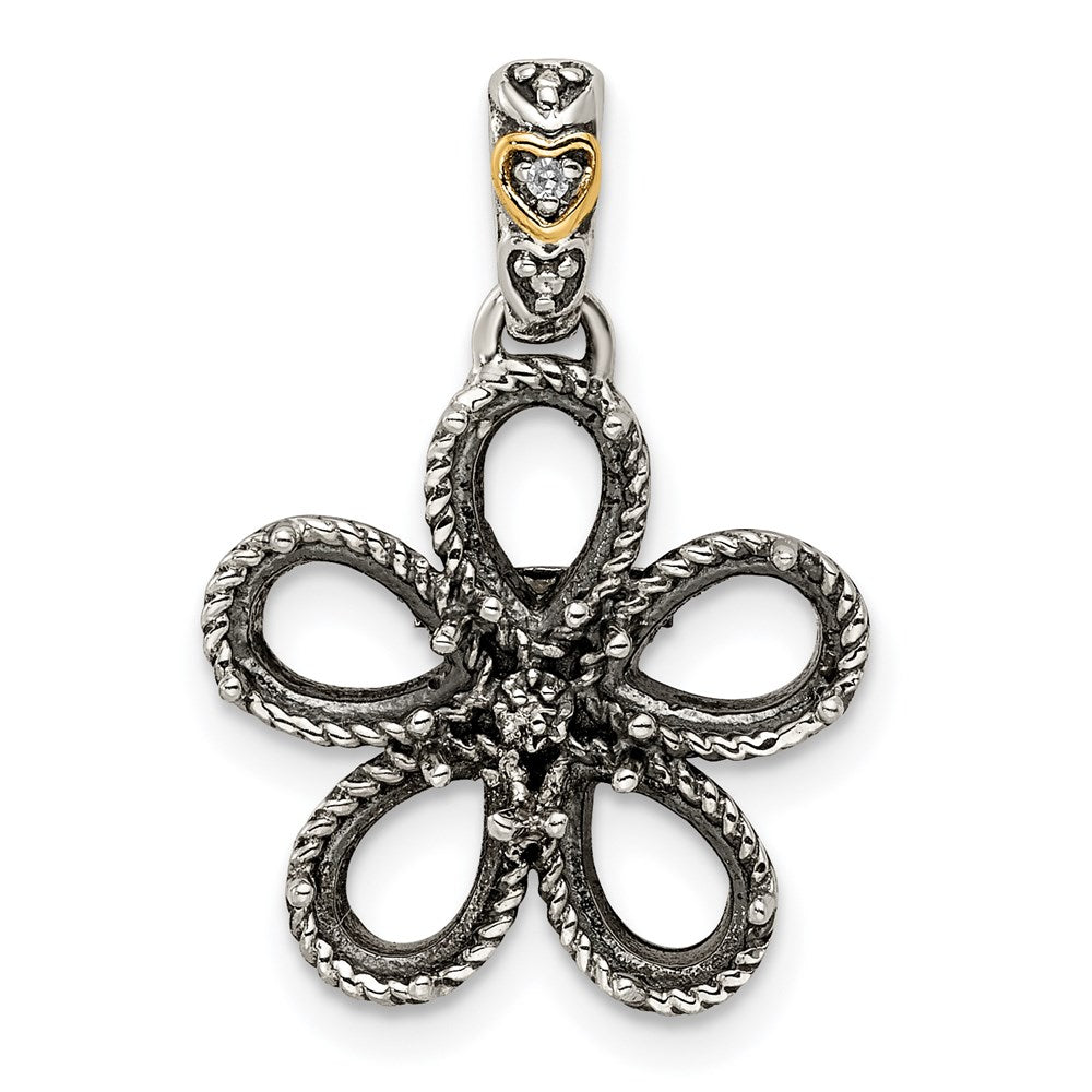 Sterling Silver Antiqued w/14k 5-stone w/Diamond Mother's Pendant - 7