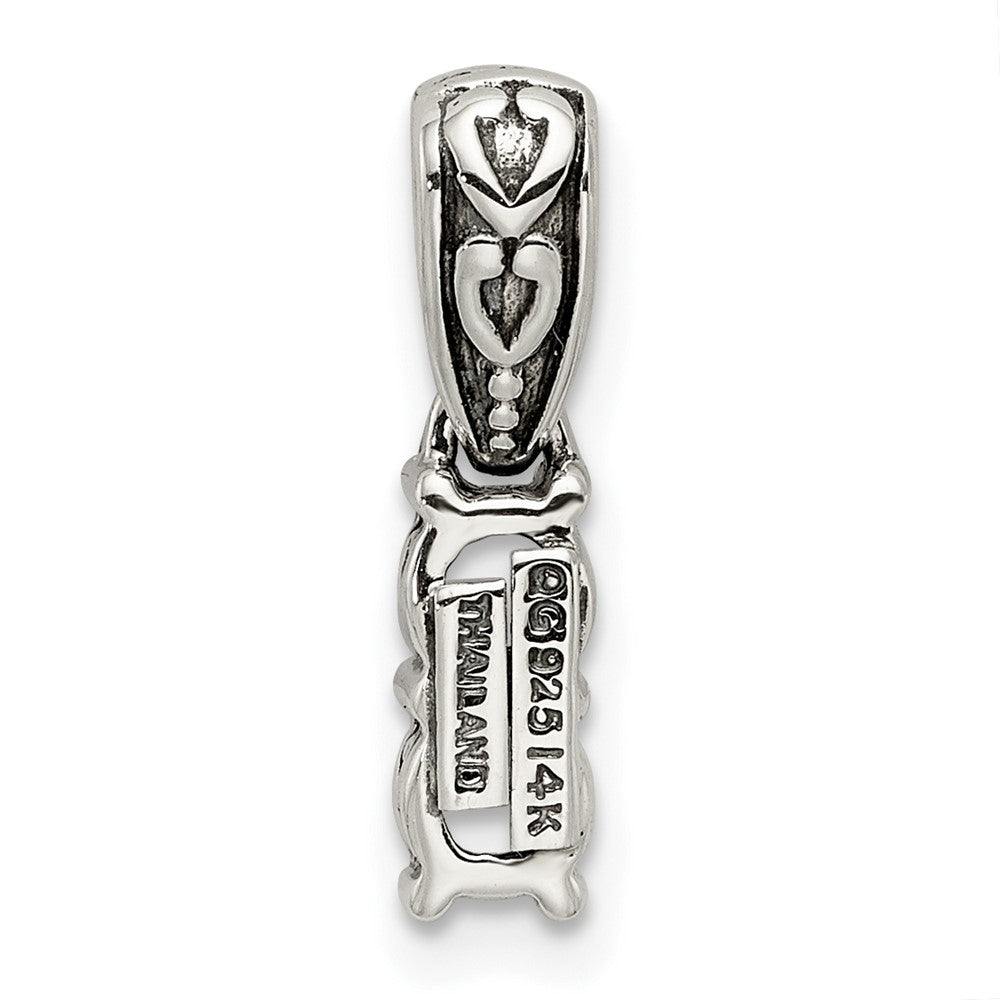 Sterling Silver Antiqued w/14k 2-stone w/Diamond Mother's Pendant - 10