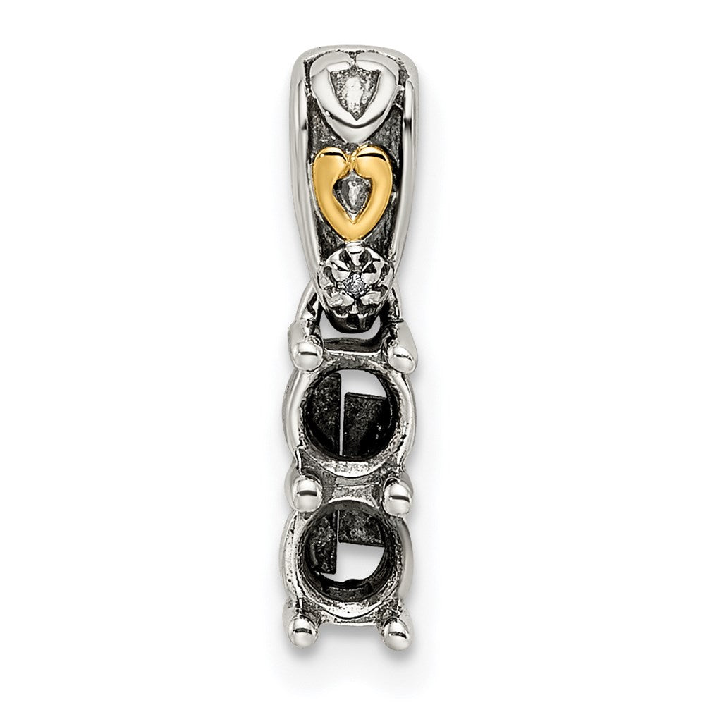 Sterling Silver Antiqued w/14k 2-stone w/Diamond Mother's Pendant - 10