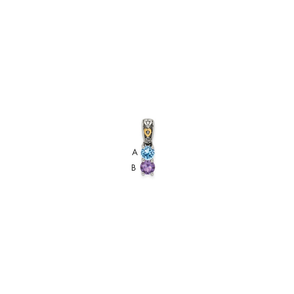 Sterling Silver Antiqued w/14k 2-stone w/Diamond Mother's Pendant - 10