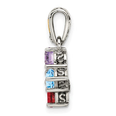 Sterling Silver Antiqued w/14k 4-stone w/Diamond Mother's Pendant - 8