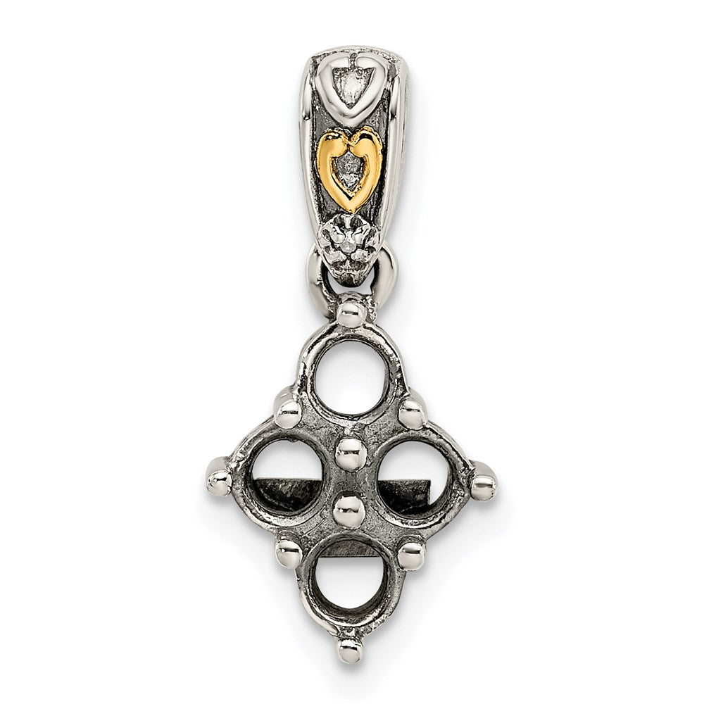 Sterling Silver Antiqued w/14k 4-stone w/Diamond Mother's Pendant - 8
