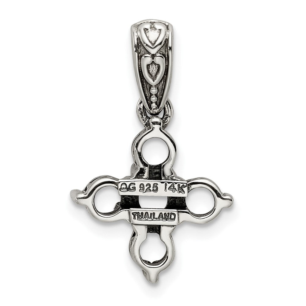 Sterling Silver Antiqued w/14k 5-stone w/Diamond Mother's Pendant - 4