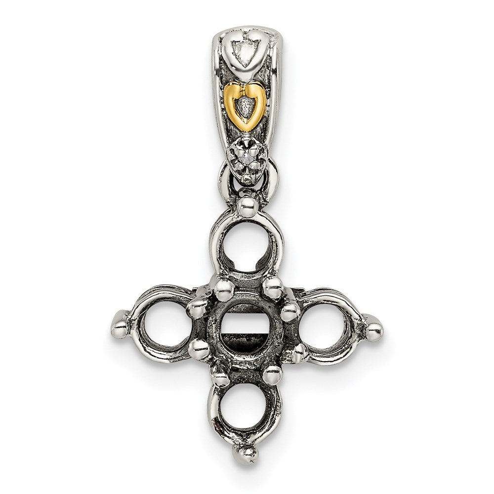 Sterling Silver Antiqued w/14k 5-stone w/Diamond Mother's Pendant - 4