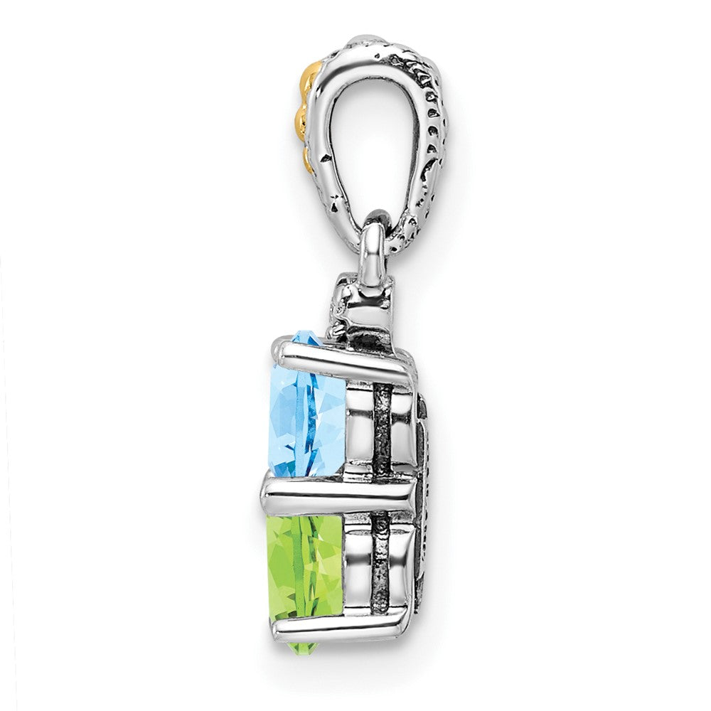 Sterling Silver Antiqued w/14k 2-stone w/Diamond Mothers Pendant Semi-Mount - 8