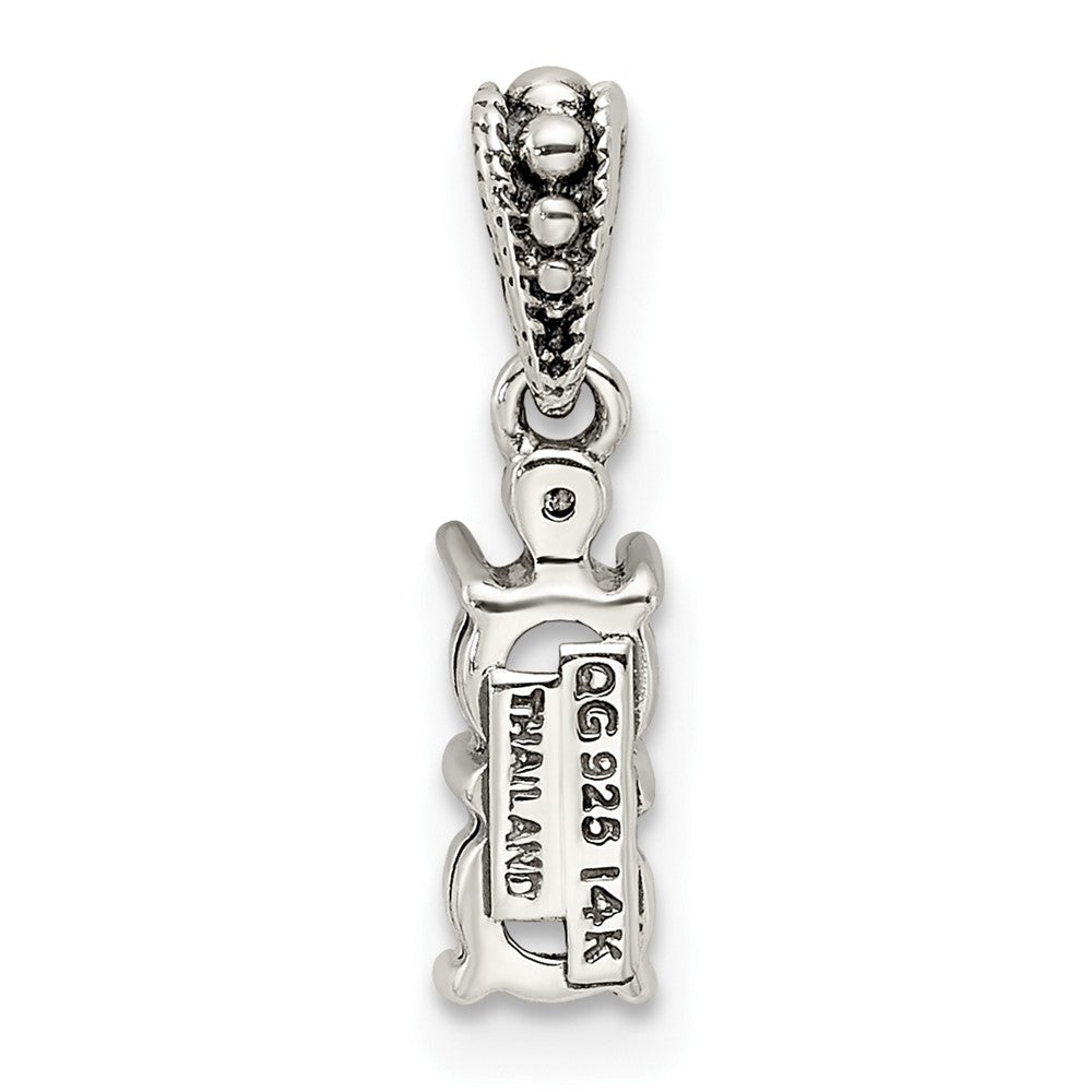 Sterling Silver Antiqued w/14k 2-stone w/Diamond Mother's Pendant - 11
