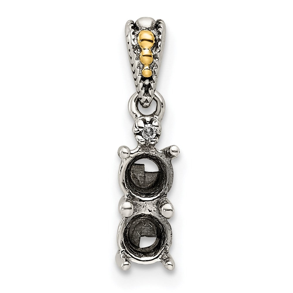 Sterling Silver Antiqued w/14k 2-stone w/Diamond Mother's Pendant - 11