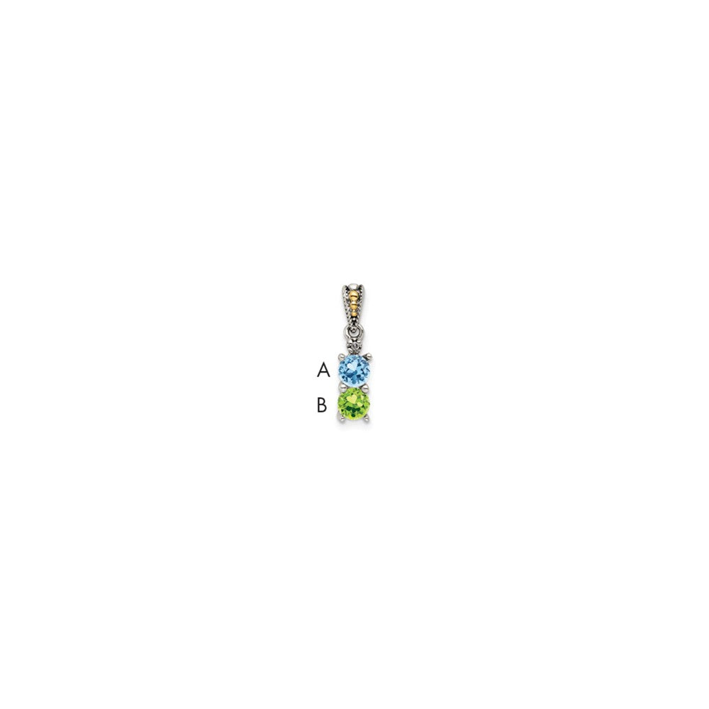 Sterling Silver Antiqued w/14k 2-stone w/Diamond Mother's Pendant - 11