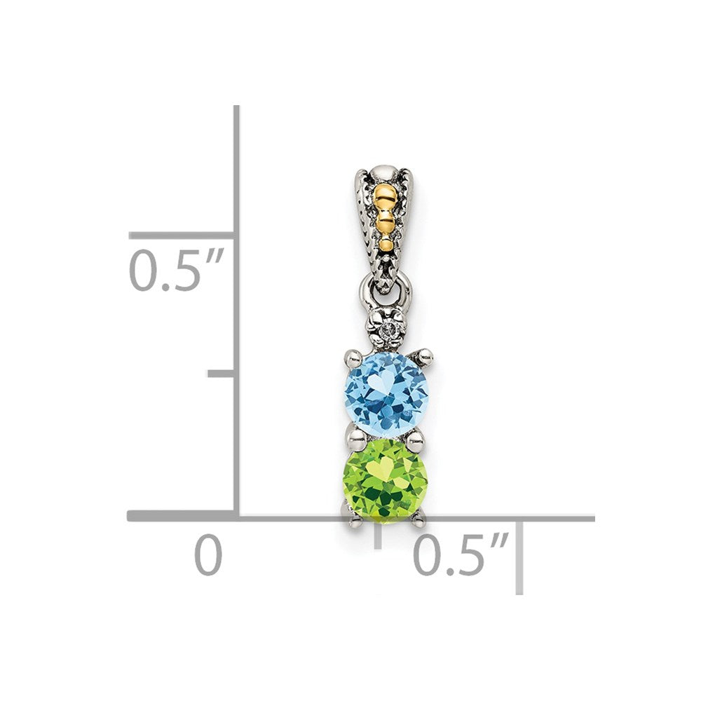 Sterling Silver Antiqued w/14k 2-stone w/Diamond Mothers Pendant Semi-Mount - 8