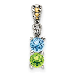 Sterling Silver Antiqued w/14k 2-stone w/Diamond Mother's Pendant - 11
