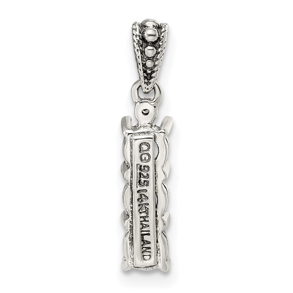 Sterling Silver Antiqued w/14k 3-stone w/Diamond Mother's Pendant - 9