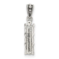 Sterling Silver Antiqued w/14k 3-stone w/Diamond Mother's Pendant - 9