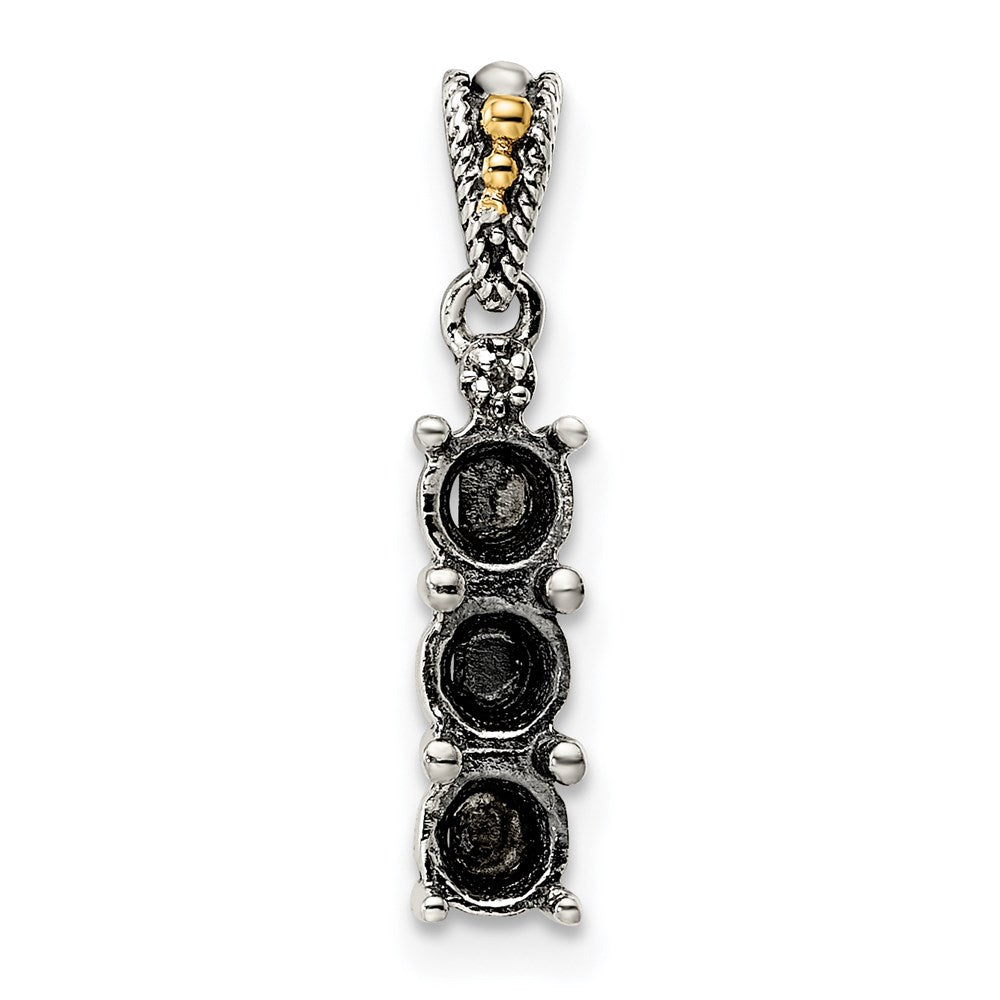 Sterling Silver Antiqued w/14k 3-stone w/Diamond Mothers Pendant Semi-Mount - 9