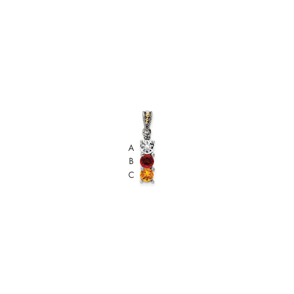 Sterling Silver Antiqued w/14k 3-stone w/Diamond Mothers Pendant Semi-Mount - 9