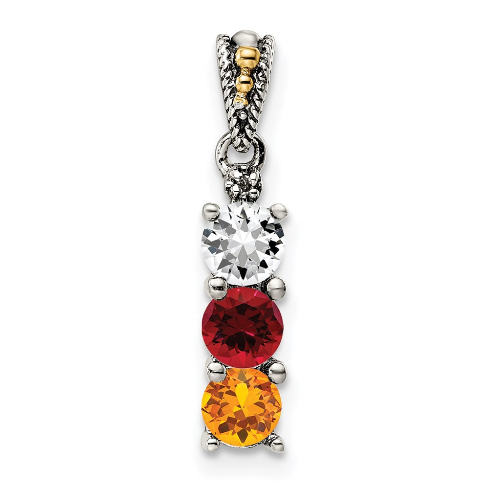 Sterling Silver Antiqued w/14k 3-stone w/Diamond Mothers Pendant Semi-Mount - 9